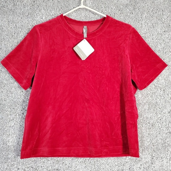 Hanna Andersson Womens Velour Short Sleeve Tee Size Medium Red Soft Holiday Cozy - Picture 1 of 10